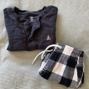 GAP Baby Set - Dark Gray Top and Checkered Shorts